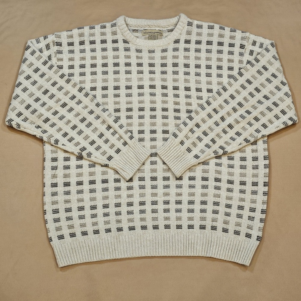 Munsingwear‎ Mens XXL Grandpa Sweater Luxury Textured Knit Geometric Pattern